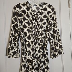 Isaac Mizrahi Brown and Cream Geometric Dress